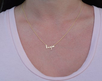 Hope necklace. Sterling silver hope necklace. Word hope necklace. Inspirational necklace. Rose gold hope necklace. Gold hope necklace.