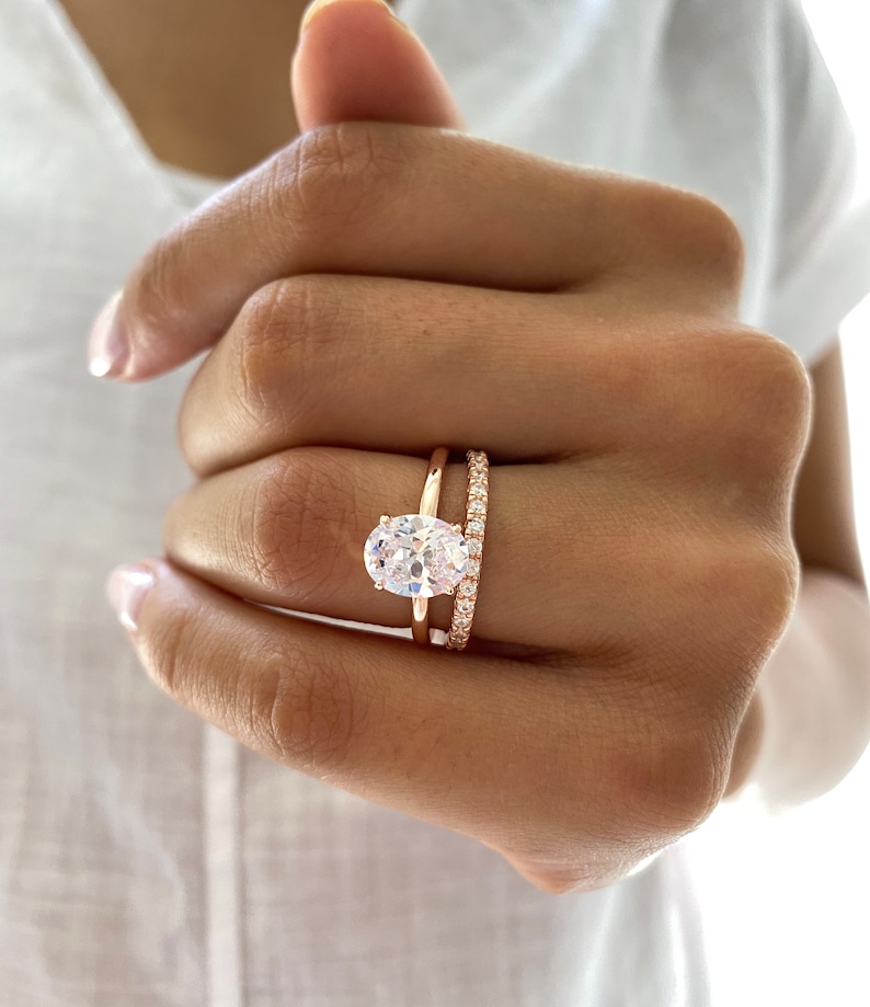 Oval Engagement Ring. Rose Gold Wedding Rings. High Quality Wedding Ring Set. Eternity Band Ring. Rose Gold Stacking Rings. Silver Rings. image 1