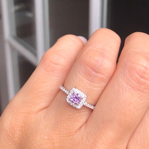 Amethyst Ring. Sterling Silver Delicate Amethyst Ring. Gemstone Ring. February Birthstone Ring. Round Cut Ring. Promise Ring. Sizes 4-10. image 2