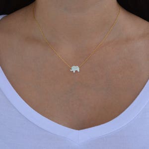 White opal sterling silver elephant necklace. Small elephant necklace. White opal elephant necklace. Gold plated mini elephant necklace. image 5