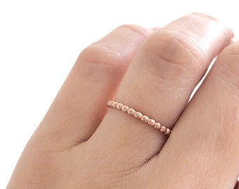 Rose Gold Ball Ring. Beaded Ring. Infinity Bead Ring. Sterling Silver Rose Gold Plated Ball Ring. Stackable Ring. Stacking Band Ring.