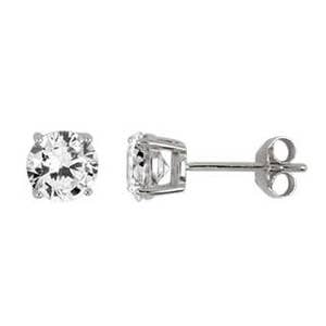 May include: A pair of silver stud earrings with a clear round cubic zirconia stone in each earring.