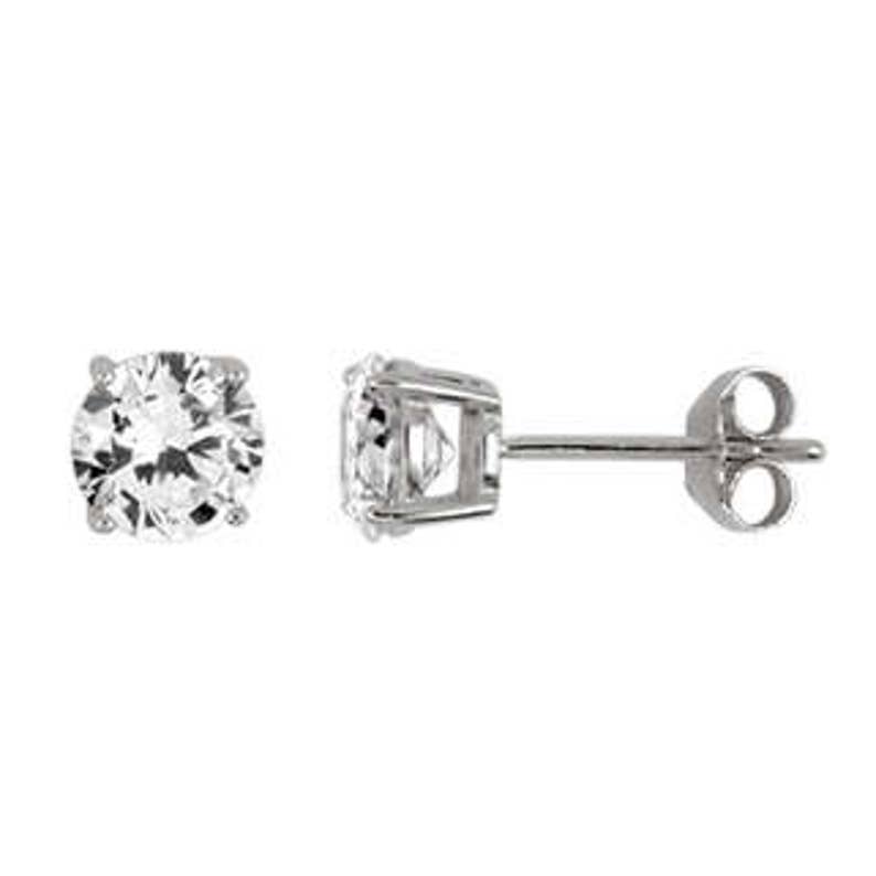 Rhodium Plated 6mm CZ Stud Earrings