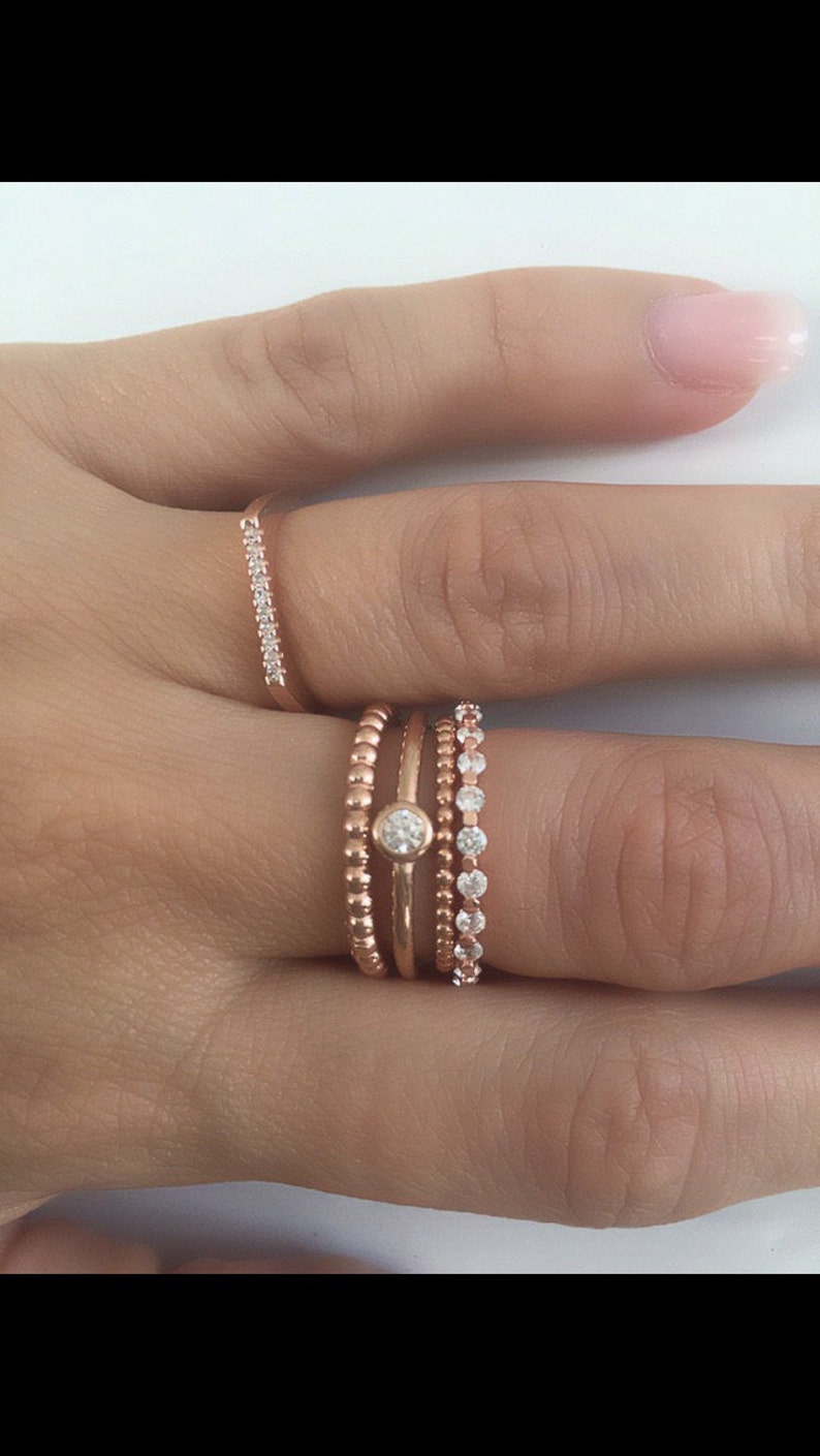 High quality sterling silver ring set. Silver ring set. Ring set. Eternity band ring. Knuckle ring, beaded ring, solitaire ring. image 2