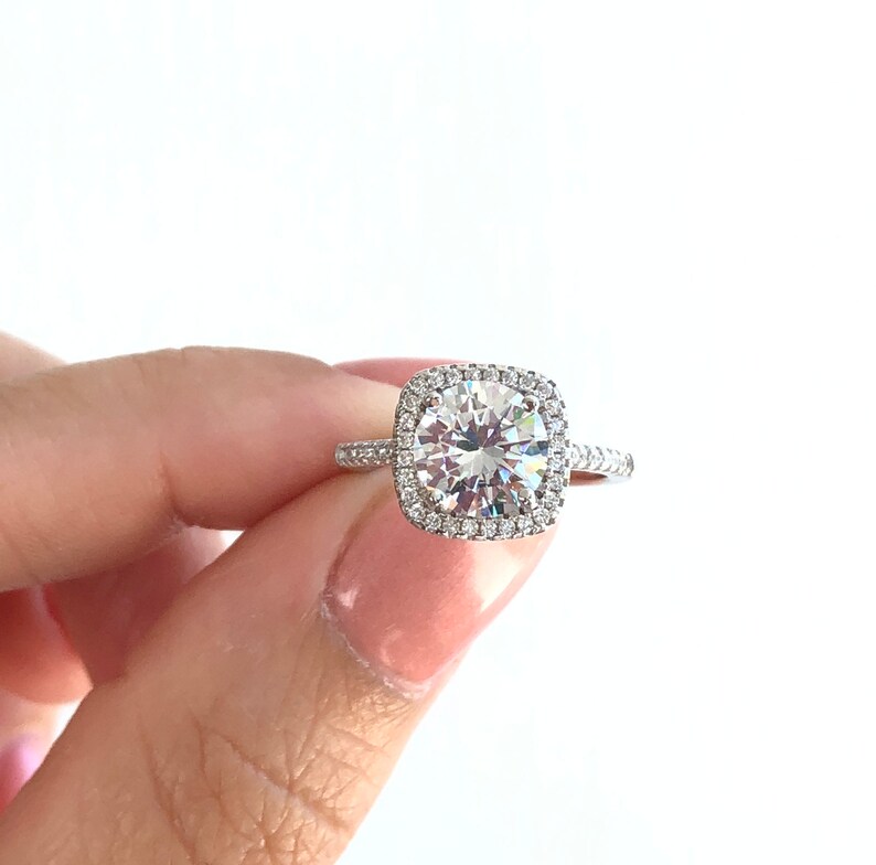 2 ct Round Cut Halo Engagement Ring. Sterling Silver High Etsy