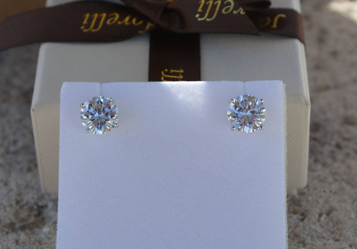 8mm Clear CZ Round Stud Earrings In Gold Stainless Steel - Nickel-Free, Pair ER09A(8)