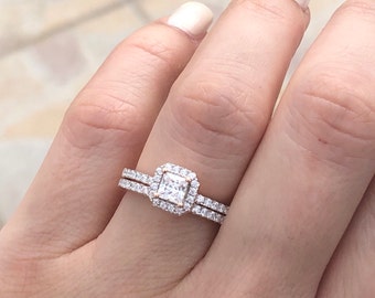 Rose Gold Wedding Ring. Delicate Wedding Ring. Princess Cut Engagement Ring. Rose Gold Wedding Ring Set. Half Eternity Band. Rose Gold Rings
