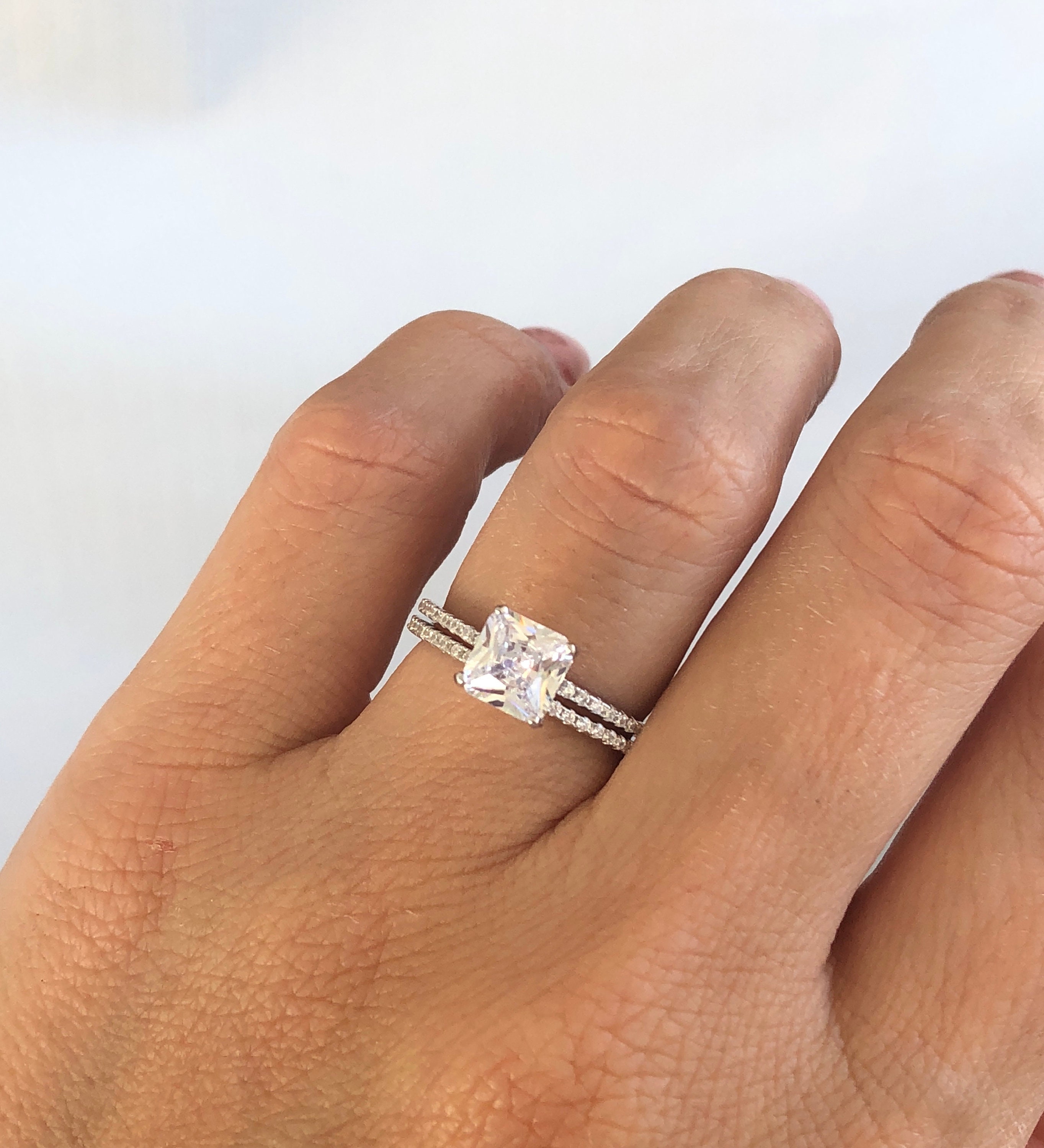 Wedding Ring Set. Square Radiant Cut Engagement Ring. Sterling Etsy