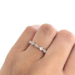 Art Deco Band. Sterling Silver Full Eternity Band. High Quality Cz Milgrain Marquise Band. Wedding Band. Unique Design Eternity Ring.