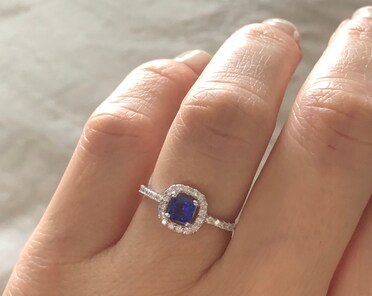 Rectangle Simulated Sapphire Halo Ring – .925 Sterling Silver Band, Sizes 5-10 - View #6