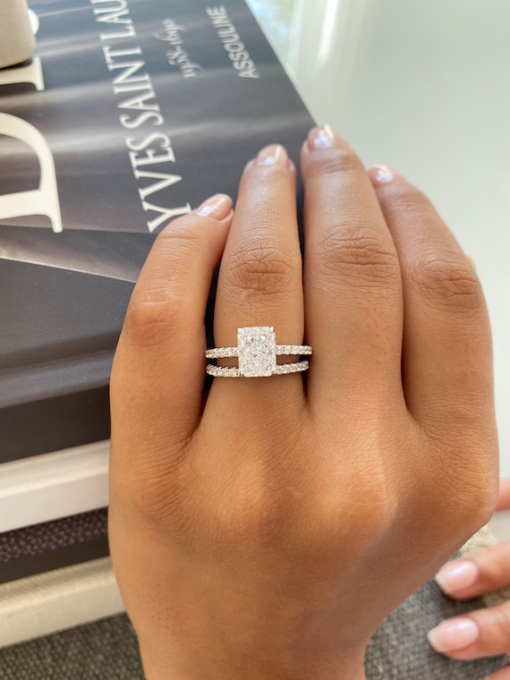 Sterling Silver Radiant Cut Engagement Ring. Half Eternity Sterling Silver Radiant Cut Engagement Ring. Half Eternity