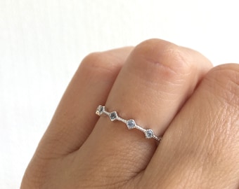 Aquamarine Ring. Aquamarine Eternity Band. Eternity Ring. Sterling Silver Aquamarine Stackable Ring. Aquamarine Simulant Ring.
