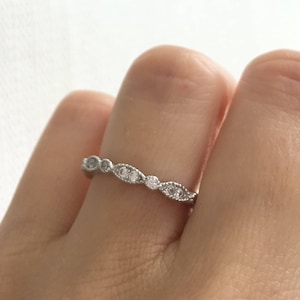 Marquise Band Ring. Art Deco Band. Sterling Silver Rhodium Plated Wedding Band. Stacking Band. High Quality Band Ring. Flawless Cz Band.
