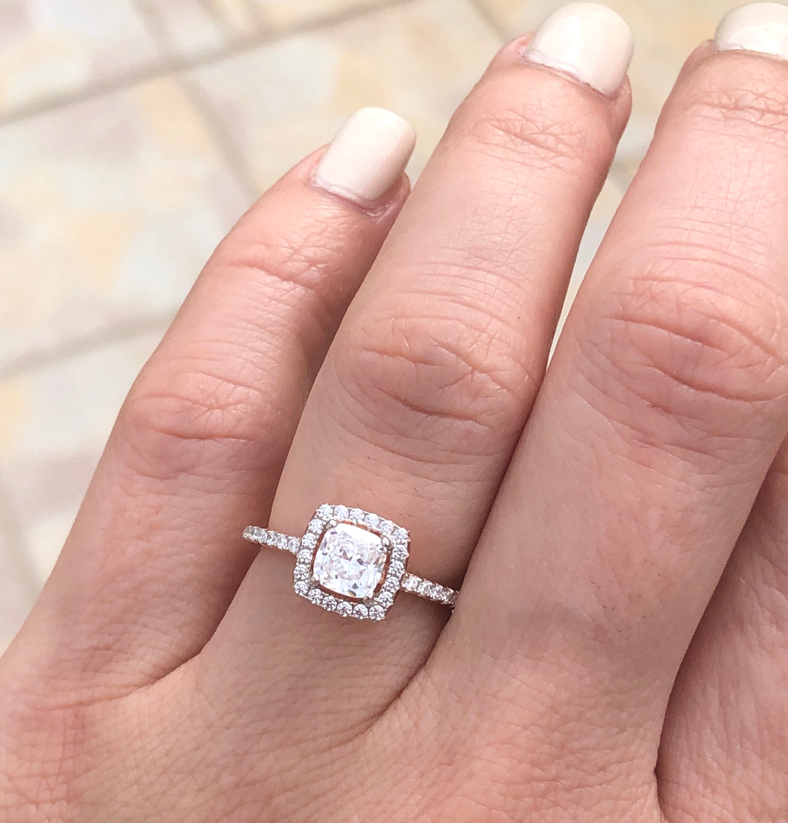 Rose Gold Cushion Cut Engagement Ring. Rose Gold Halo Ring. Etsy