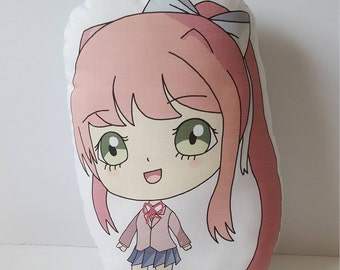 Doki Doki Literature Club Monika pillow, Anime Girl Plush, Indie Video Game, Handmade