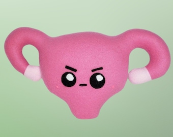 Cute Kawaii Uterus Plush, Angry, Endometriosis Pillow,  Body Anatomy,  Reproductive System, Handmade, Women's Health