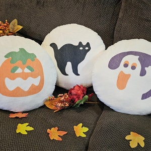 Giant Kawaii Halloween Sugar Cookie Plush, 15 inch,Cute Food Pillow, Ghost, Cat, Pumpkin, Play Food Toy, Break and Bake Cookies, Handmade