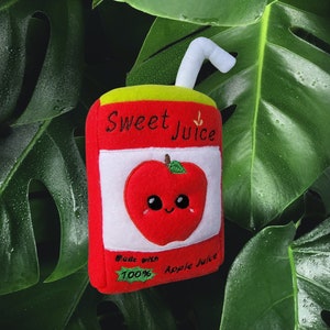 Kawaii Apple Sweet Juicebox Plush, Cute Food Pillow, Play Food Toy, fursuit accessory, Handmade