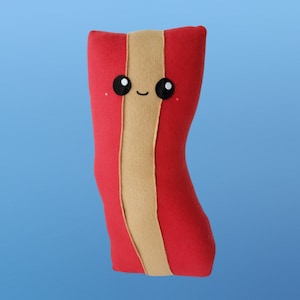 Kawaii Bacon Pillow, Cute Breakfast Food Plush, Big 19"× 9", Play Food Toy, Handmade