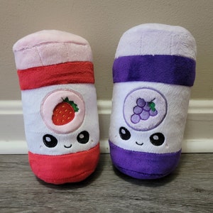 Kawaii Jelly/Jam Jar Plusz, Słodka poduszka z jedzeniem, Truskawkowy słoik z galaretką, Słoik z dżemem winogronowym, Zabawka w jedzenie, Ręcznie robione