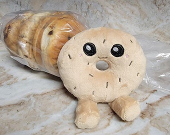 Kawaii Little Bagel Plush, Cute Food Pillow, Play Food, Sensory Toy, Handmade