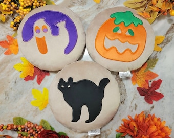 Kawaii Halloween Sugar Cookie Plush, 7 inch,Cute Food Pillow, Ghost, Cat, Pumpkin, Play Food Toy, Break and Bake Cookies, Handmade