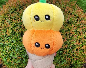 Kawaii Pumpkin Ice cream Cone Plush, Cute Goth Food Pillow, Play Spooky Food Toy, Handmade Halloween