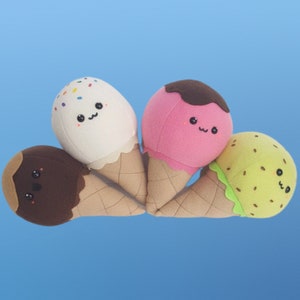 Kawaii Eistüte Plüsch, Süß Eis Kissen, Minze Schokosplitter, Vanille, Schokolade, Erdbeere, Spielen Spielzeug, Handgemacht