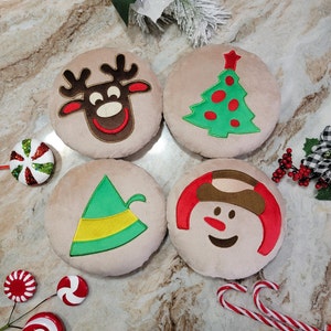 Kawaii Christmas Sugar Cookie Plush, 7 inch,Cute Food Pillow, Tree, Elf, Reindeer, Snowman, Play Food Toy, Break and Bake Cookies, Handmade