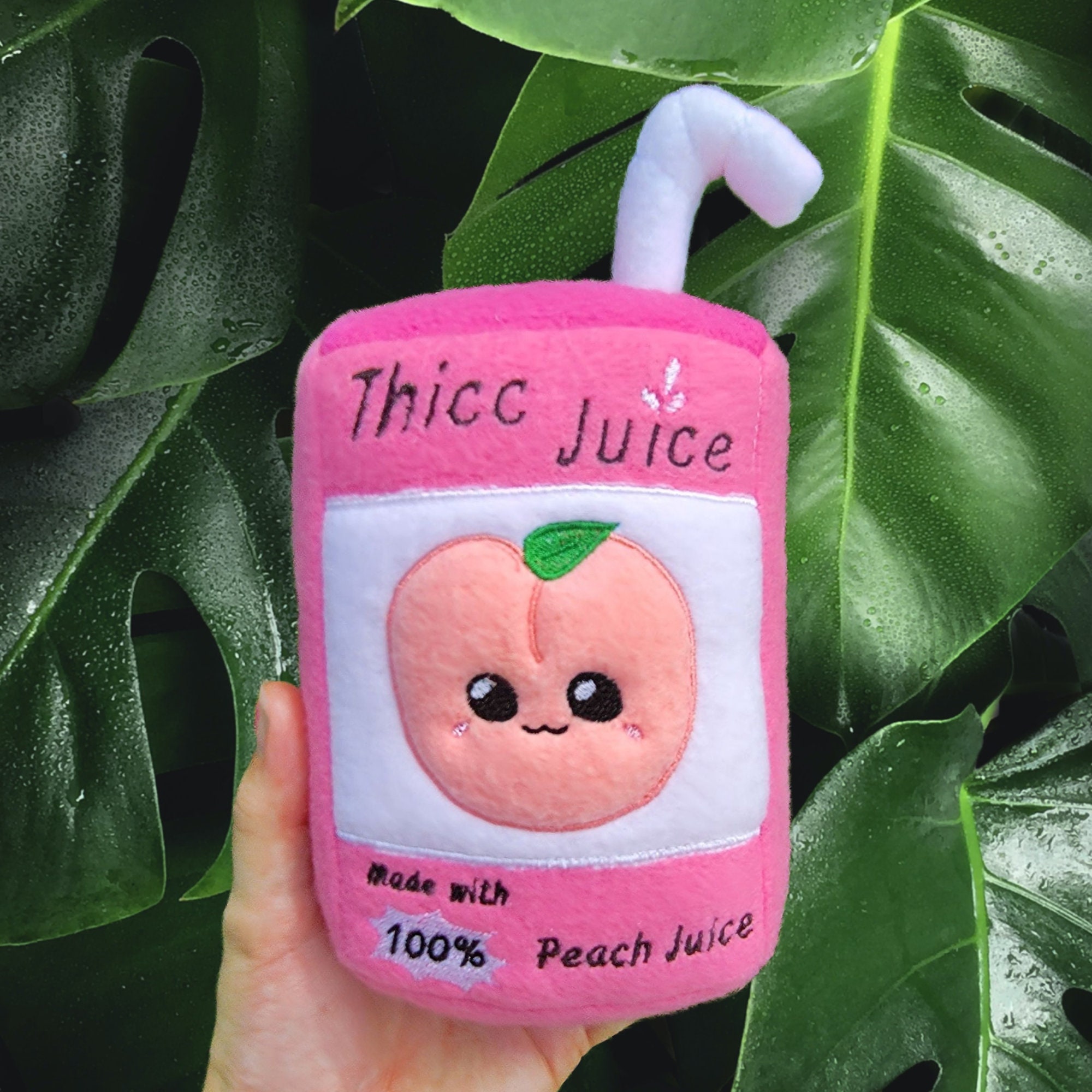 Kawaii Thick Peach Juicebox Plush, Cute Food Pillow, Play Food Toy