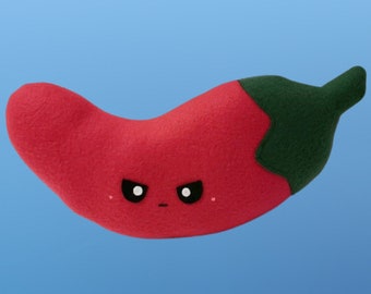 Kawaii Chili Pepper Plush, Cute Food Pillow, Hot, Spicy, Play Food Toy, Big 7"× 15", Handmade