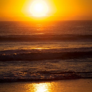 California Beach Sunset - beach waves coast photograph
