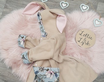 Bunny Jacket, Unique Girls Clothing, Cute Baby Girl Bunny Coat, Bunny Ear Coat, Easter Gift for Girls, Boho Baby Gift, Fleece Bunny Outfit