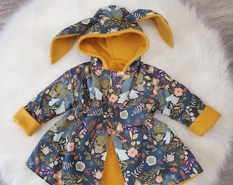 Baby Girls Floral Bunny Jacket, Gift for Baby Girl, Rabbit Ear Jacket, Toddler Girl Coat, Reversible Jacket, Bunny Outfit, New Baby Present