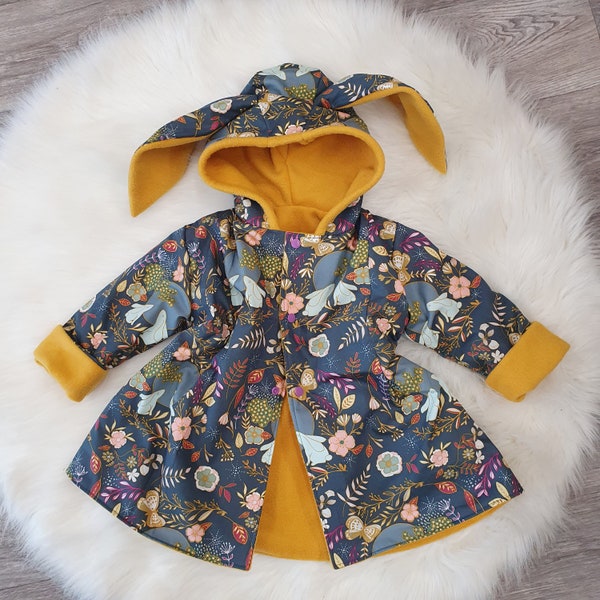 Baby Girls Floral Bunny Jacket, Gift for Baby Girl, Rabbit Ear Jacket, Toddler Girl Coat, Reversible Jacket, Bunny Outfit, New Baby Present