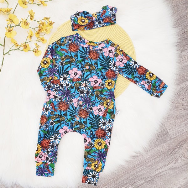 Floral Baby romper - Flower Babygro - baby girl outfit - newborn baby outfit - Baby sleepsuit - toddler romper - Floral baby outfit - Boho