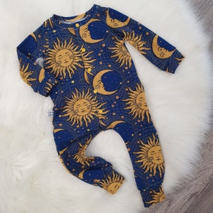 Boho Baby boy Romper, baby boy clothes, celestial outfit, moon child, stretchy baby romper, hippy baby clothes, Hippie baby gifts,, Sun Moon