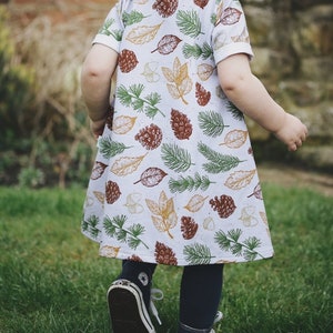 Organic Baby Dress Leaves T-shirt dress baby girl outfit newborn baby outfit summer dress toddler dress Organic kids Grey Autumn image 2