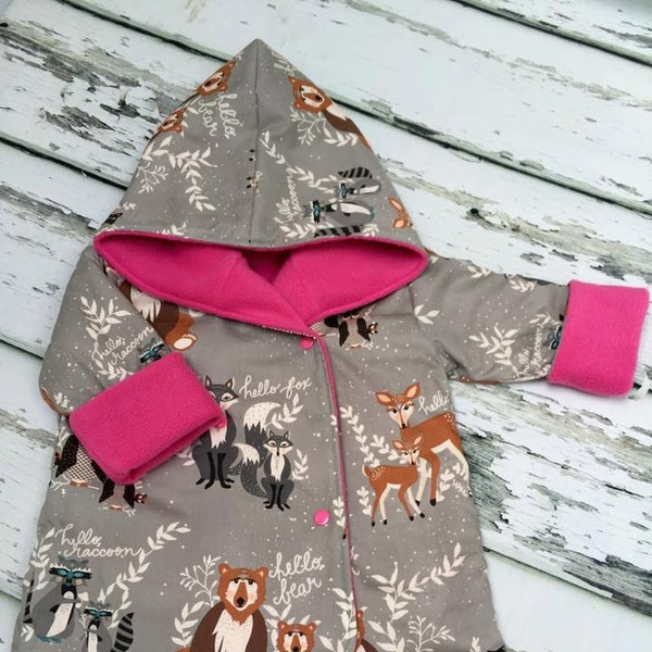 Girls handmade Clothing Toddler Girl coat Reversible Girls Jacket Baby Girl Fleece Coat Cute Reversible Baby Coat Bear Print Girls Clothing