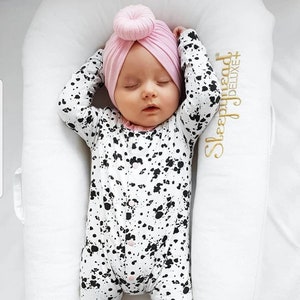 Organic Baby Romper: Monochrome Splatter Print, Cuffed Ankles
