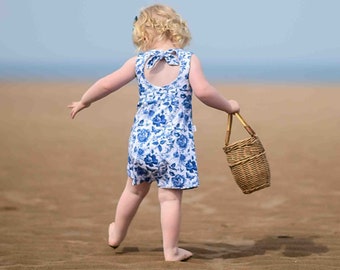 Girls Floral Romper - Flower Playsuit - Baby Summer Romper - Toddler Outfit - Boho Baby Outfit - Bridesmaid Romper - Bow Back Romper - Kids