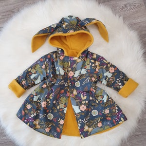 Bunny jacket, bunny coat, bunny ear hoodie, Girls jacket, Toddler Girl Gift, Rabbit Coat, Hood with ears, Whimsical Clothing for girls