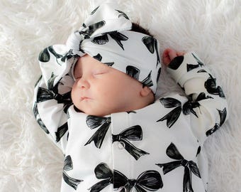 Bow Print Baby Romper: Ethical Handmade Cotton Blend Babygrow