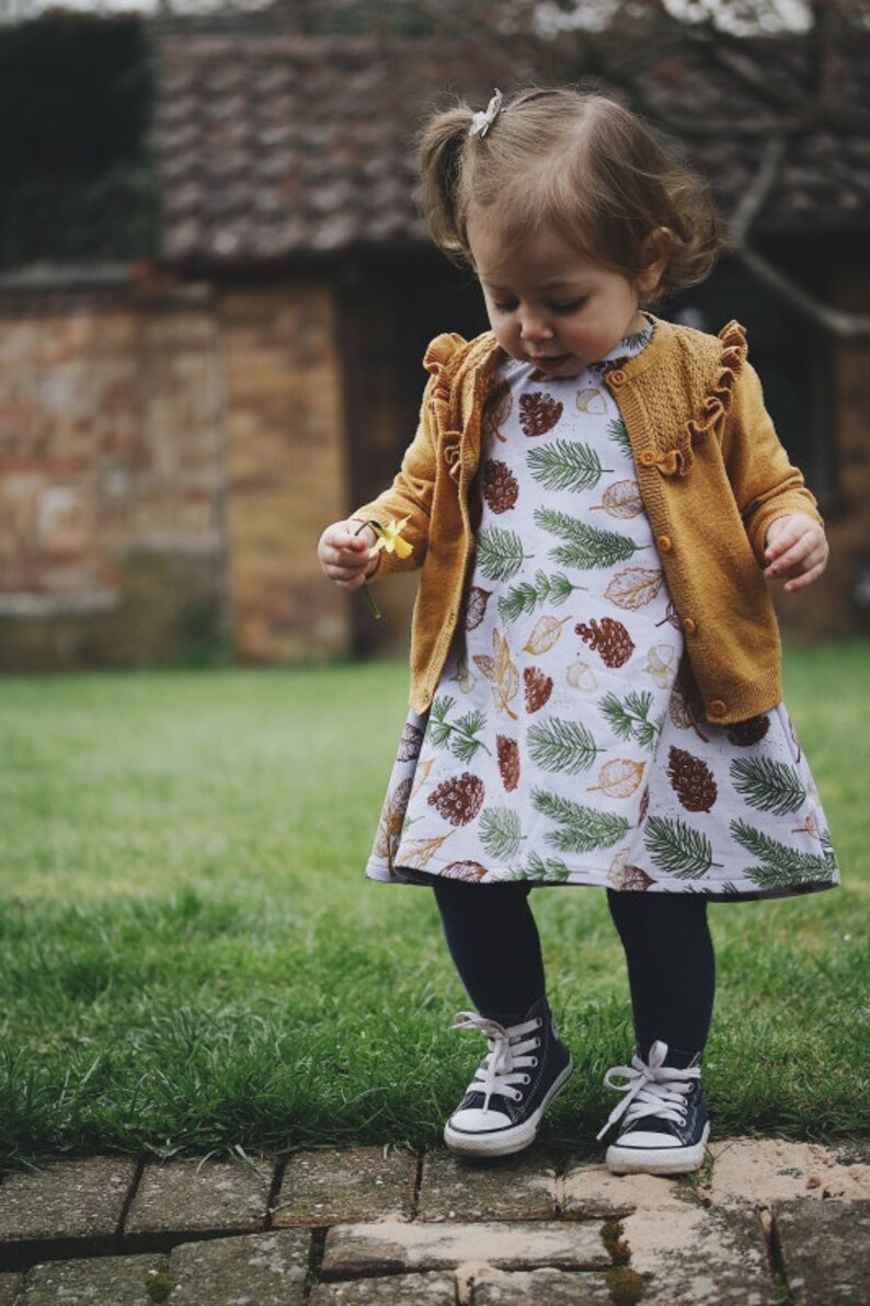 Organic Baby Dress Leaves T-shirt dress baby girl outfit newborn baby outfit summer dress toddler dress Organic kids Grey Autumn image 4