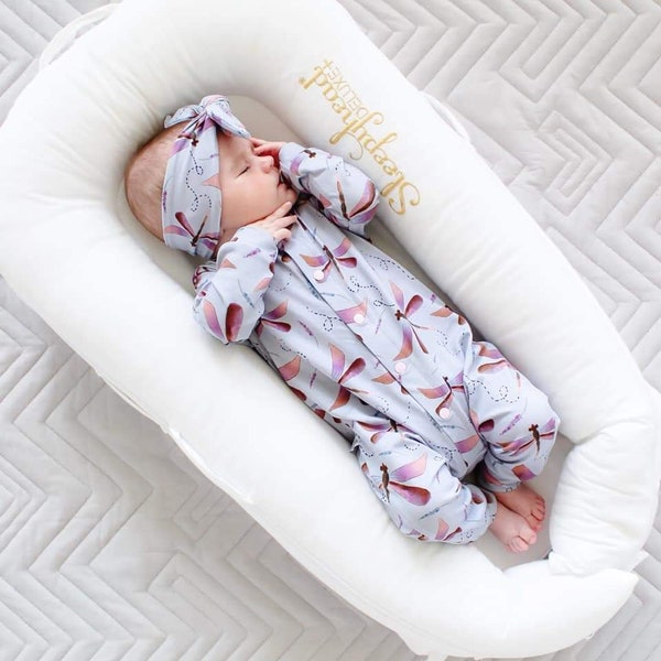 Organic Dragonflies Baby Romper: Long Sleeve Babygrow