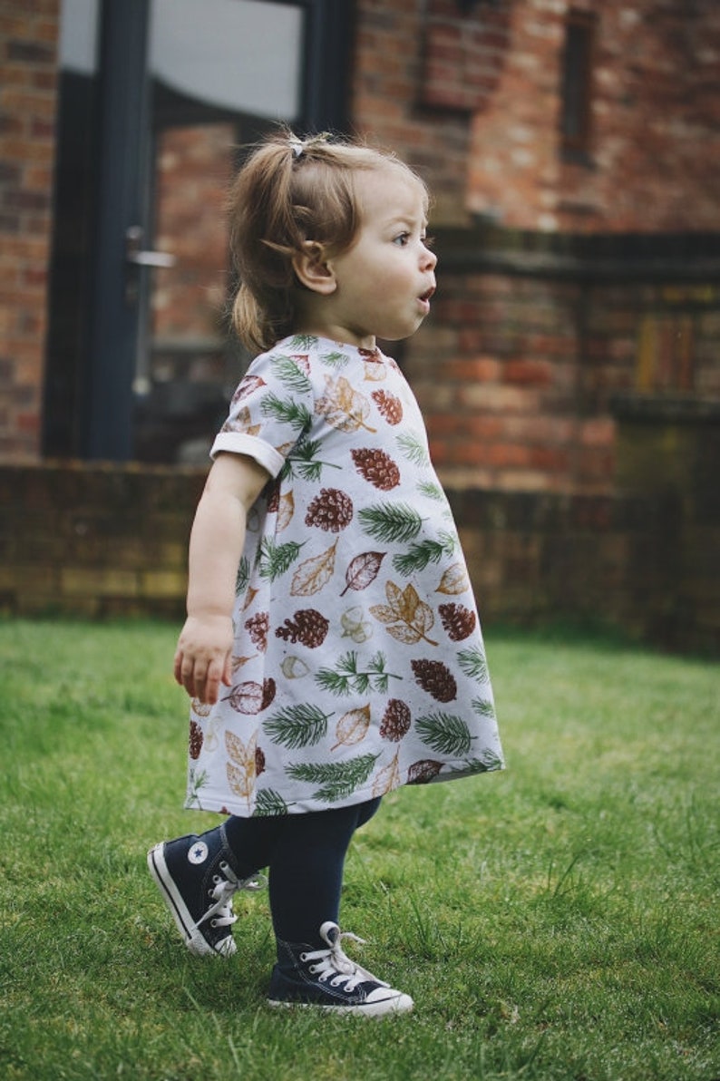 Organic Baby Dress Leaves T-shirt dress baby girl outfit newborn baby outfit summer dress toddler dress Organic kids Grey Autumn image 5