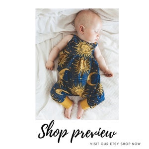 90s gathered romper with stars and moon print