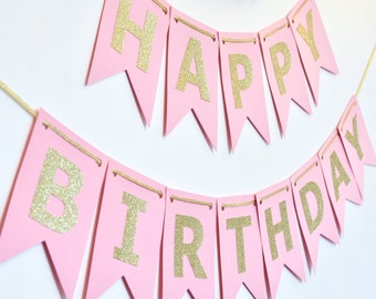 HAPPY BIRTHDAY Banner, Pink and Gold Birthday Banner, Birthday Party Decor, Photo Prop