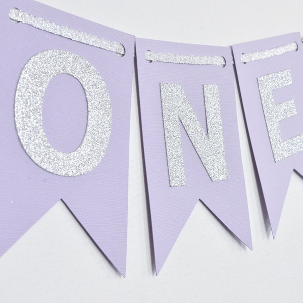 ONE, Purple and Silver Year Banner, High Chair Banner, Birthday Banner, Photo Prop, First Birthday