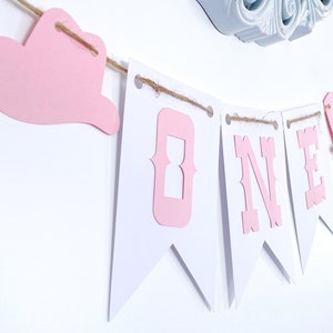 ONE, pink and white western cowgirl Year Banner, High Chair Banner, Birthday Banner, Photo Prop, First Birthday